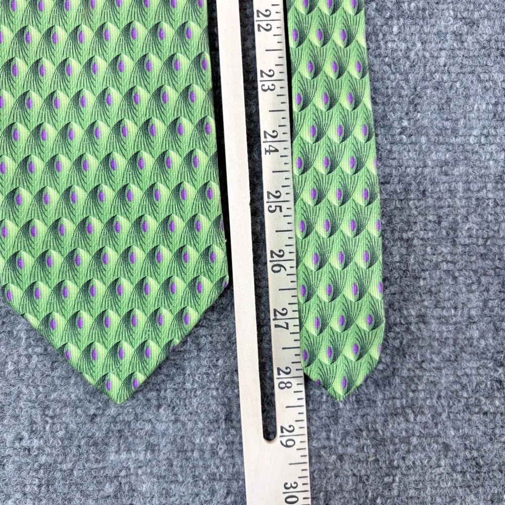 Robert Talbott Best of Class Oak Hall Silk Tie Green Peacock Feather Pattern USA